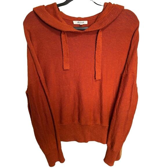 Madewell Clairview Hoodie Sweatshirt Pullover Knitted Cropped Orange Size Large - Picture 3 of 10